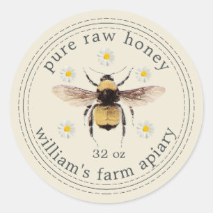 Adesivo Honey Jar Label Honeybee Apiary Antique White