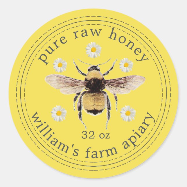 Adesivo Honey Jar Label Honeybee Apiary Bright Yellow (Frente)