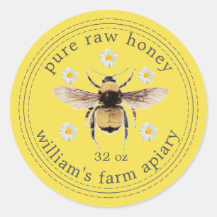 Adesivo Honey Jar Label Honeybee Apiary Bright Yellow