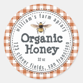 Adesivo Honey Jar Label Honeybee Apiary Burnt Orange Check