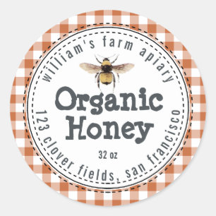 Adesivo Honey Jar Label Honeybee Apiary Burnt Orange Check