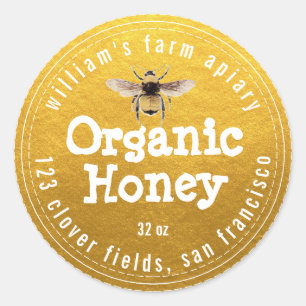 Adesivo Honey Jar Label Honeybee Apiary Classic Dourado