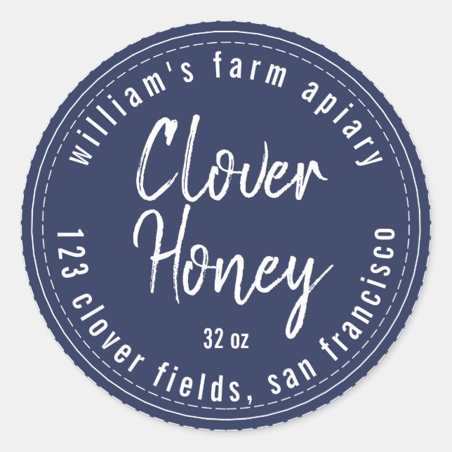 Adesivo Honey Jar Label Honeybee Apiary Dark Blue (Frente)