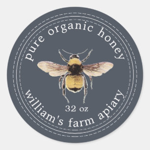 Adesivo Honey Jar Label Honeybee Apiary Dark Blue