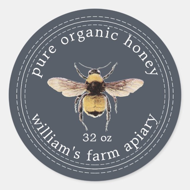 Adesivo Honey Jar Label Honeybee Apiary Dark Blue (Frente)