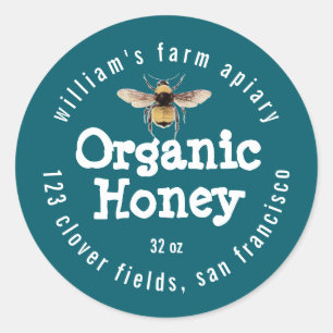 Adesivo Honey Jar Label Honeybee Apiary Dark Teal