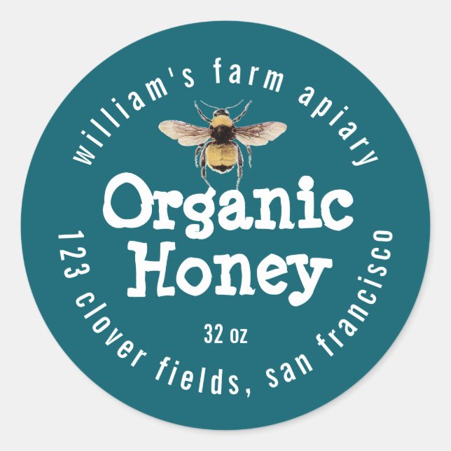 Adesivo Honey Jar Label Honeybee Apiary Dark Teal (Frente)