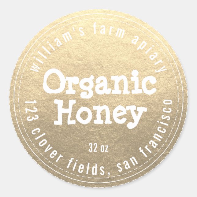 Adesivo Honey Jar Label Honeybee Apiary Dourado (Frente)