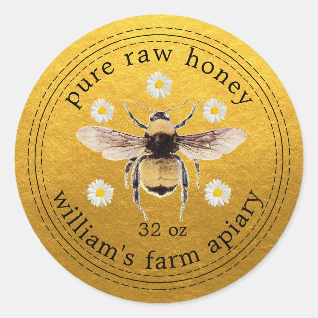Adesivo Honey Jar Label Honeybee Apiary Dourado (Frente)
