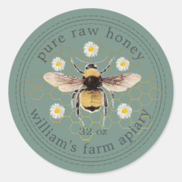 Adesivo Honey Jar Label Honeybee Apiary Dusty Green