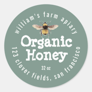 Adesivo Honey Jar Label Honeybee Apiary Dusty Green
