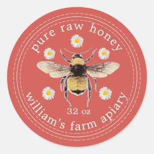 Adesivo Honey Jar Label Honeybee Apiary Fall Red