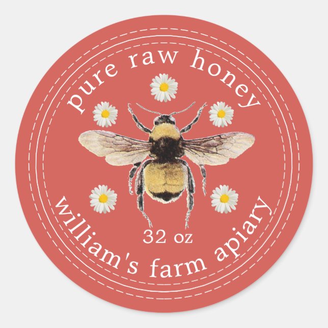 Adesivo Honey Jar Label Honeybee Apiary Fall Red (Frente)