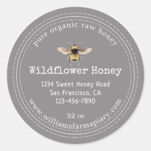 Adesivo Honey Jar Label Honeybee Apiary Flannel Cinza