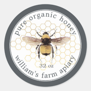 Adesivo Honey Jar Label Honeybee Apiary Honeycomb Black