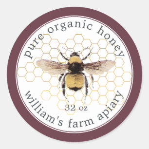 Adesivo Honey Jar Label Honeybee Apiary Honeycomb Burgundy