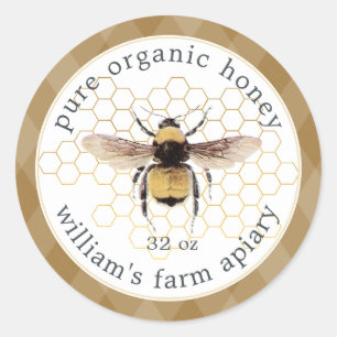 Adesivo Honey Jar Label Honeybee Apiary Honeycomb Dourado