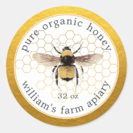 Adesivo Honey Jar Label Honeybee Apiary Honeycomb Dourado