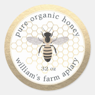 Adesivo Honey Jar Label Honeybee Apiary Honeycomb Dourado
