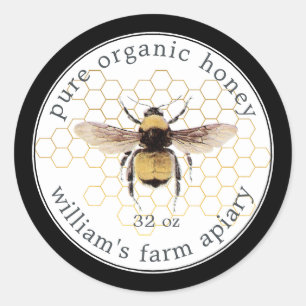 Adesivo Honey Jar Label Honeybee Apiary Honeycomb Dourado