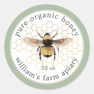 Adesivo Honey Jar Label Honeybee Apiary Honeycomb Green