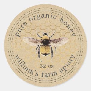Adesivo Honey Jar Label Honeybee Apiary Honeycomb Kraft