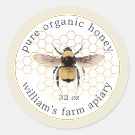 Adesivo Honey Jar Label Honeybee Apiary Honeycomb White