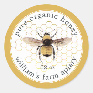 Adesivo Honey Jar Label Honeybee Apiary Honeycomb Yellow