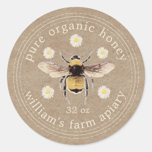 Adesivo Honey Jar Label Honeybee Apiary Kraft Paper (Frente)