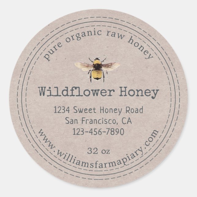 Adesivo Honey Jar Label Honeybee Apiary Kraft Paper (Frente)