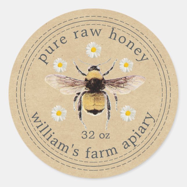 Adesivo Honey Jar Label Honeybee Apiary Kraft Paper (Frente)