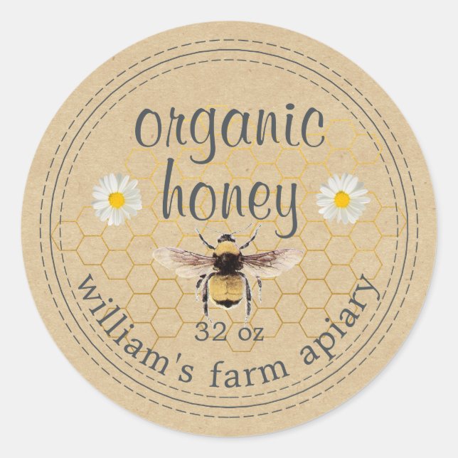 Adesivo Honey Jar Label Honeybee Apiary Kraft Paper (Frente)