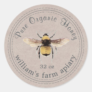 Adesivo Honey Jar Label Honeybee Apiary Kraft Paper