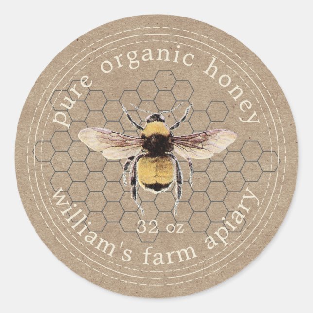 Adesivo Honey Jar Label Honeybee Apiary Kraft Paper (Frente)