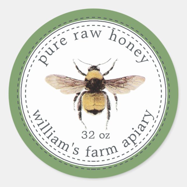 Adesivo Honey Jar Label Honeybee Apiary Meadow Green (Frente)