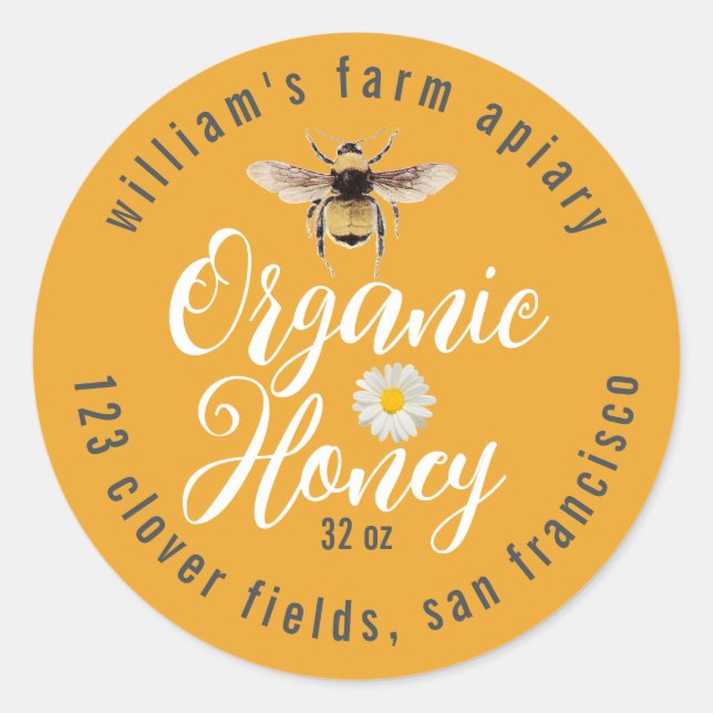 Adesivo Honey Jar Label Honeybee Apiary Mellow Yellow (Frente)