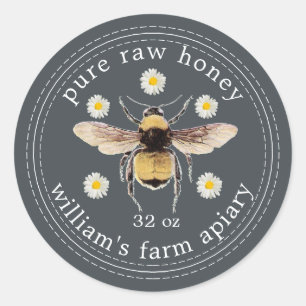 Adesivo Honey Jar Label Honeybee Apiary Off-Black