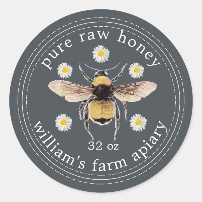 Adesivo Honey Jar Label Honeybee Apiary Off-Black (Frente)