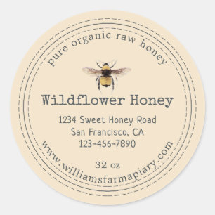 Adesivo Honey Jar Label Honeybee Apiary Off White