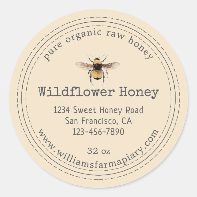 Adesivo Honey Jar Label Honeybee Apiary Off White (Frente)