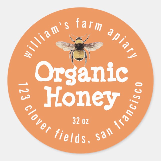 Adesivo Honey Jar Label Honeybee Apiary Orange (Frente)