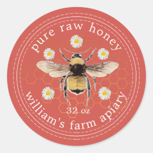 Adesivo Honey Jar Label Honeybee Apiary Red