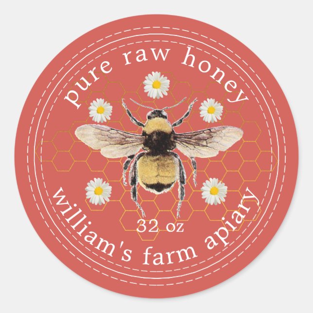 Adesivo Honey Jar Label Honeybee Apiary Red (Frente)