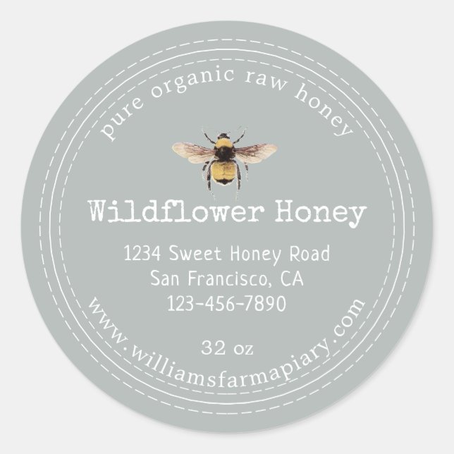 Adesivo Honey Jar Label Honeybee Apiary Storm Cinza (Frente)