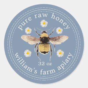 Adesivo Honey Jar Label Honeybee Apiary Vintage Blue