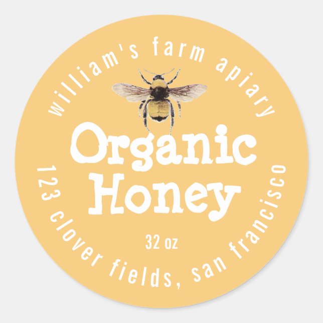Adesivo Honey Jar Label Honeybee Apiary Yellow (Frente)