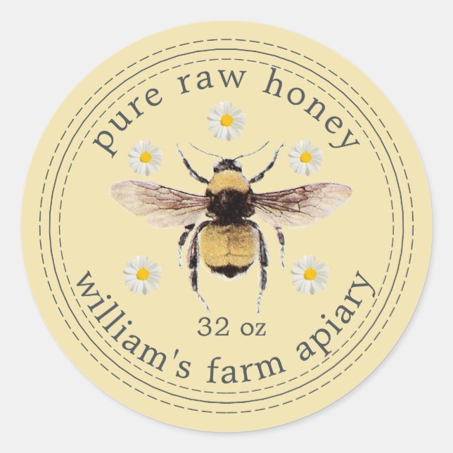 Adesivo Honey Jar Label Honeybee Apiary Yellow (Frente)