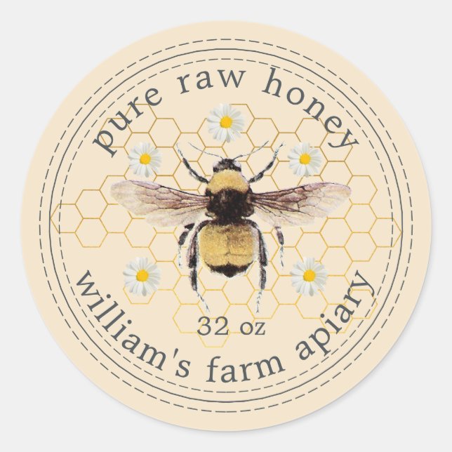 Adesivo Honey Jar Label Honeybee Apiary Yellow (Frente)
