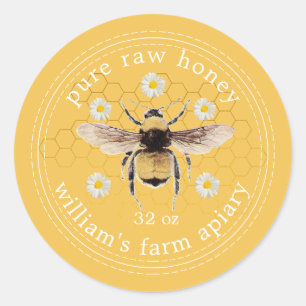 Adesivo Honey Jar Label Honeybee Apiary Yellow