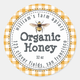 Adesivo Honey Jar Label Honeybee Apiary Yellow Check